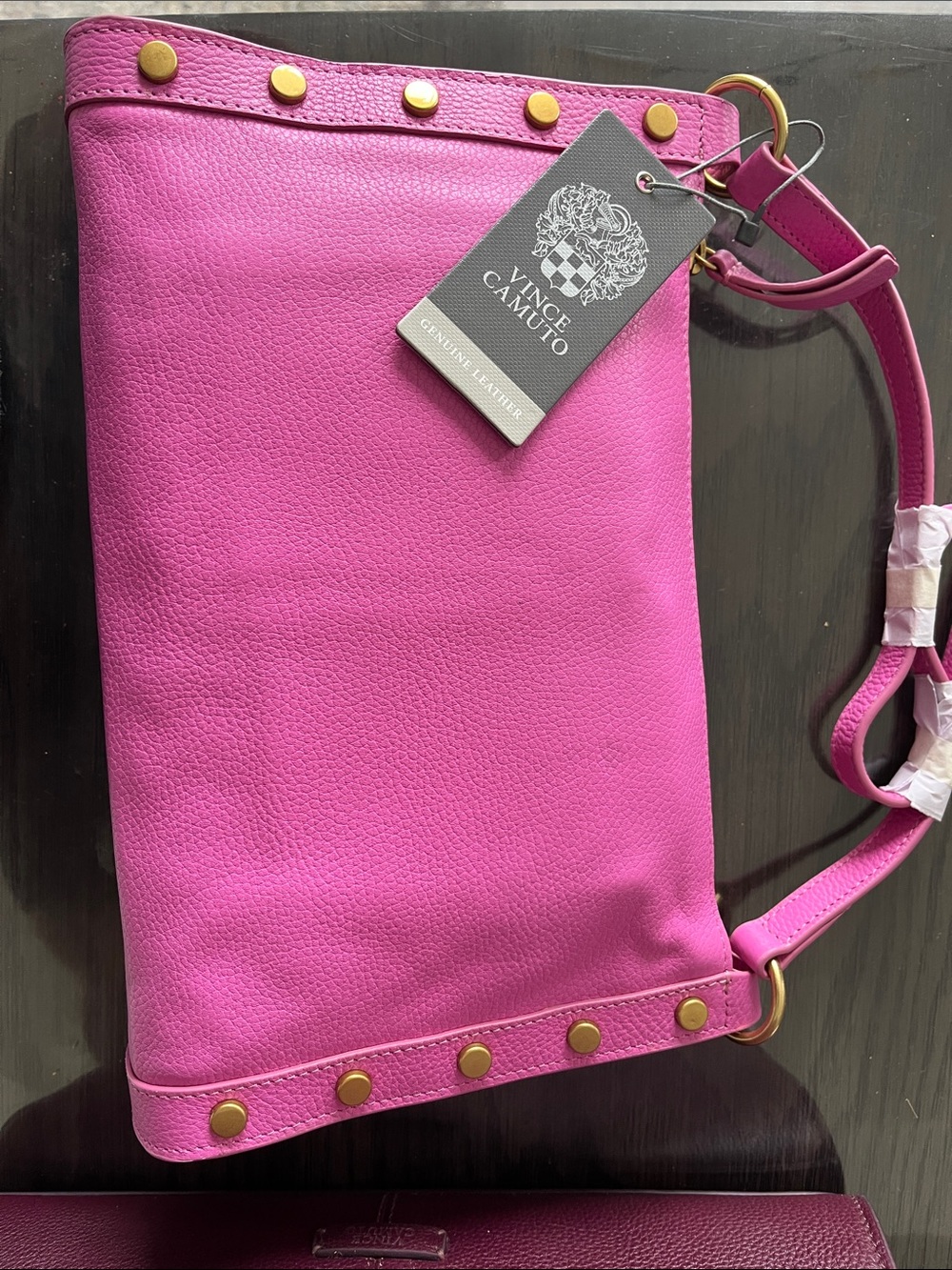 NWT Vince Camuto Hot Pink Leather Bag with Gold Studs